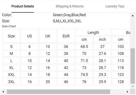 cettire size chart.